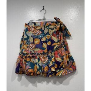 Cynthia Rowley Embroidered Faux Wrap Skirt Women’s Size Large Floral Tropical